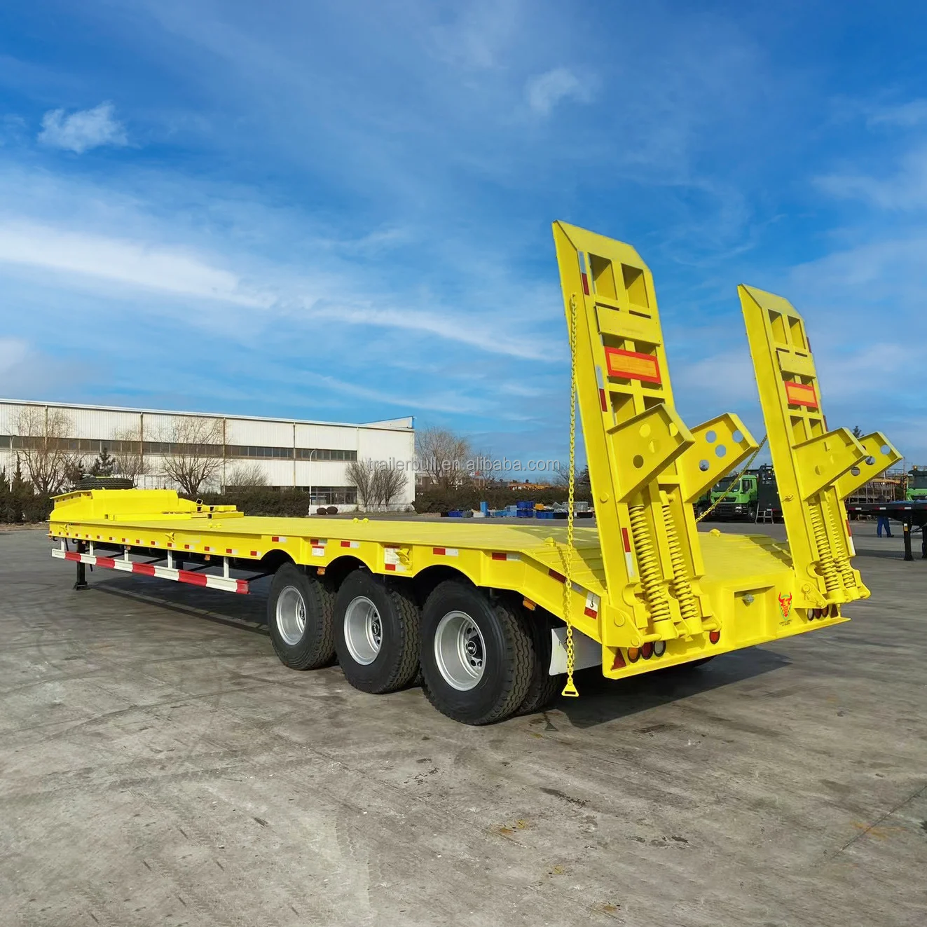 13m 60T Capacity with 3 Axles Fixed Gooseneck FGN Low Bed Trailer with 8m flat bed For Heavy Construction Machine Transit