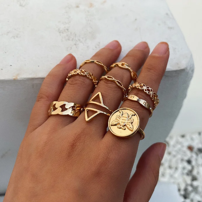 XG1542 Multi-element ring combination joint ring lady bee letter hollow-out jewelry