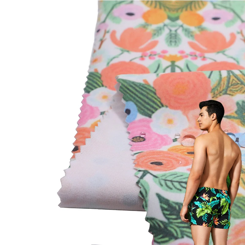 Customizable printed water-repellent digital printing polyester four sided elastic fabric for swimsuit