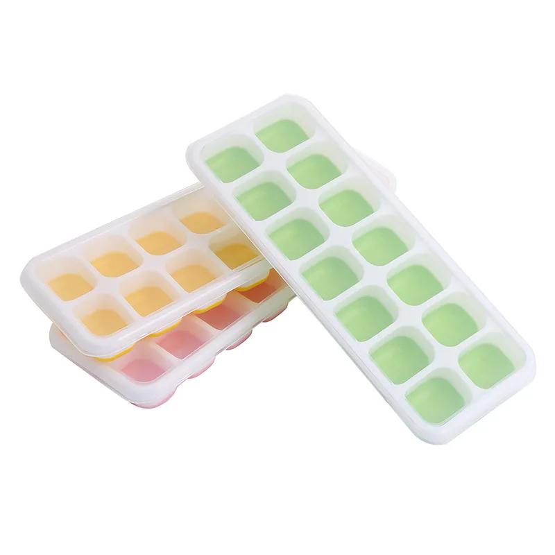 Hot Sale Food Grade Easy Release Silicone Cube Ice Cube Molds 14 Ice Tray Stackable Durable Ice Cube Tray With Lid