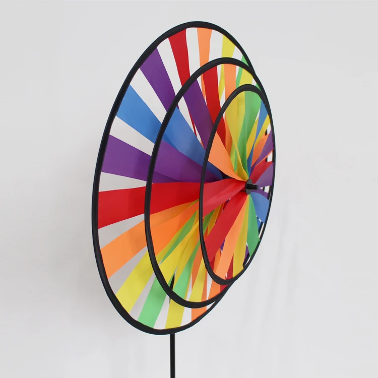 BAILING Outdoor Garden Decoration Rainbow Pinwheel Toys Kids Hand Held Triple Nylon Fabric Wind Spinner Windmill