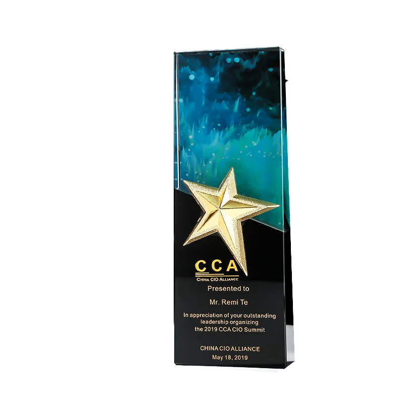 
China New Design Material High quality color printing crystal award glass trophy awards 