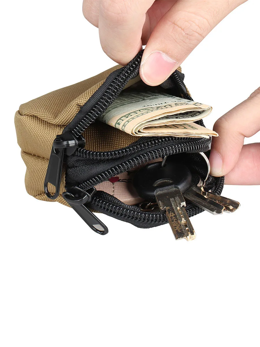 Molle Tactical Unisex Wallet Pouch Nylon EDC Pocket Accessory Bag Zipper Mini Key Wallet Headset Holder Coin Purses