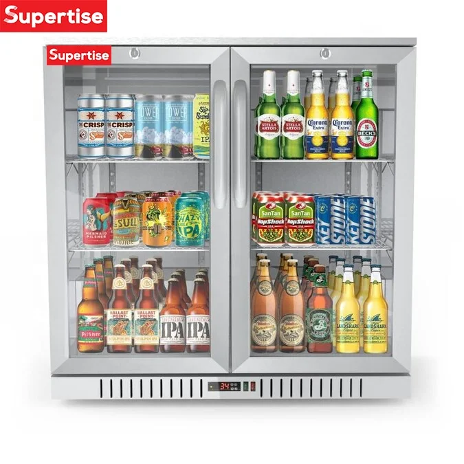 restaurant equipment kitchen Supertise Beverage Refrigerator foshan portable beer back bar cooler counter glass 3 door bar fridge