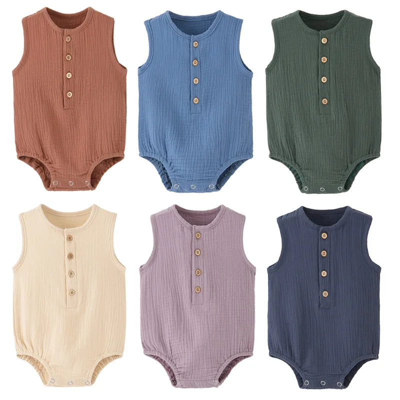 Toddlers clothing new born baby supplies products summer 100% cotton onesie clothes muslin baby romper clothing