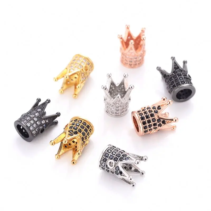 2022 New DIY Bracelets Necklace Accessories Black White Zircon Micro Pave CZ Spacer Charms Crown Beads for Jewelry Making