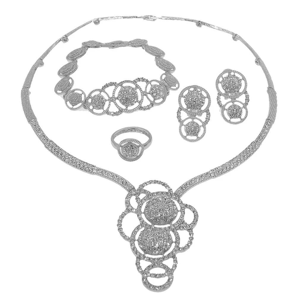 Shiny Round Shape Collar Jewelry Sets Copper Alloy Gold Plated Fashion Dubai Gold Series Jewellery Women Party Dating Banquet