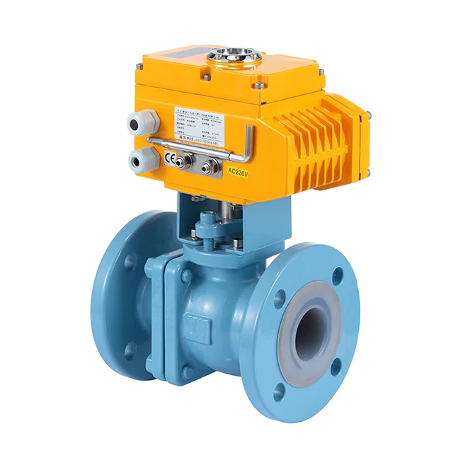 On Off Type Electric Actuator Motorized Full PTFE Lined fluorine carbon steel casting iron flange ball valve