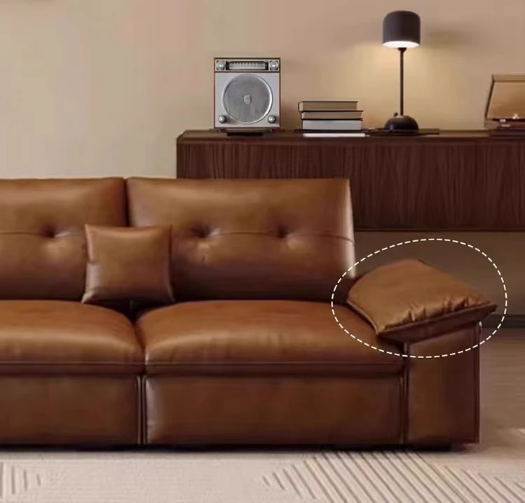 Italian Style Light Luxury Living Room Modern L-shaped Retro Brown Leather Sofa Set Furniture