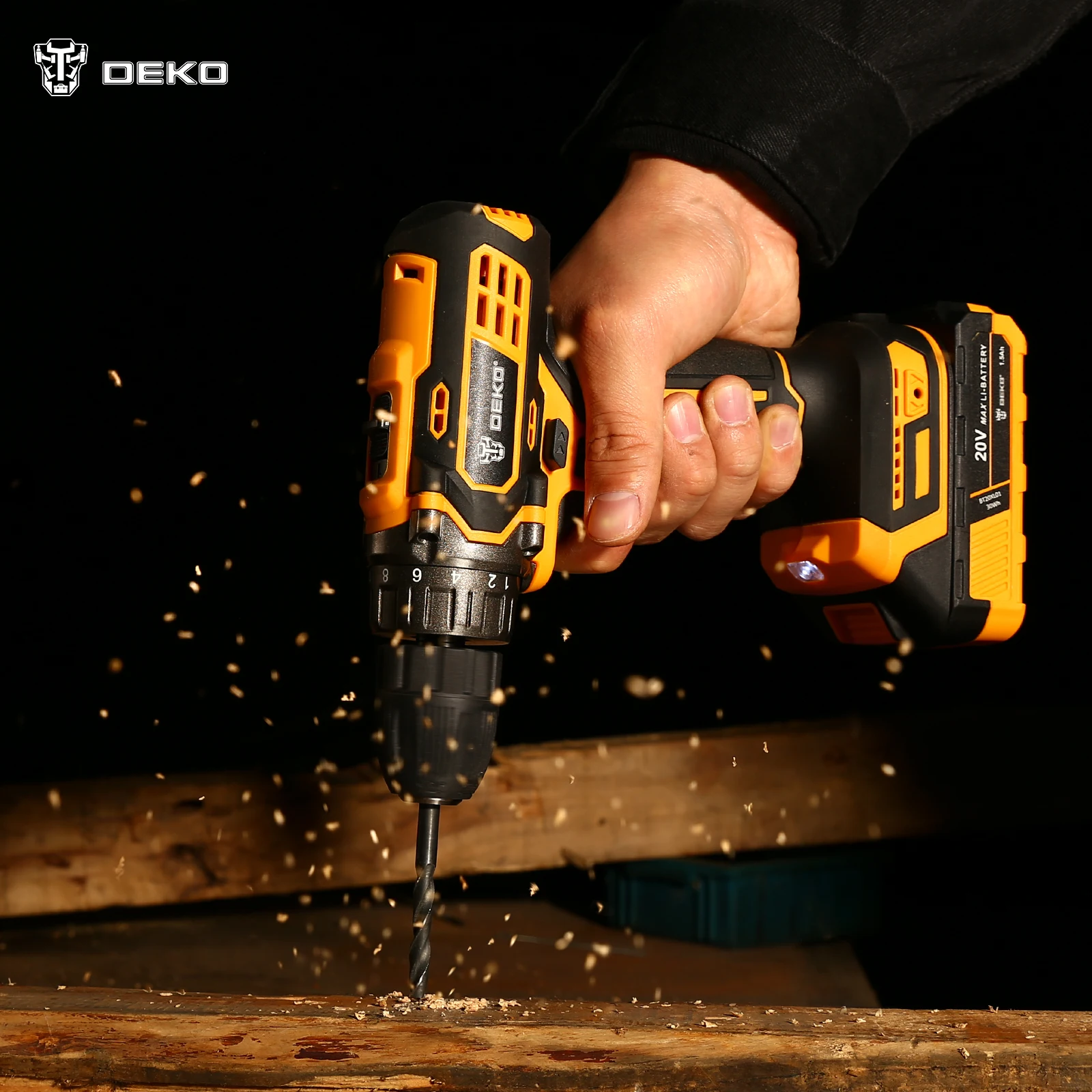 DEKO DKCD20XL01-H10 20V New Cordless Drill Screwdriver 18+1 Torque Setting 40N.m Keyless Chuck Drilling in Wood Power Drill