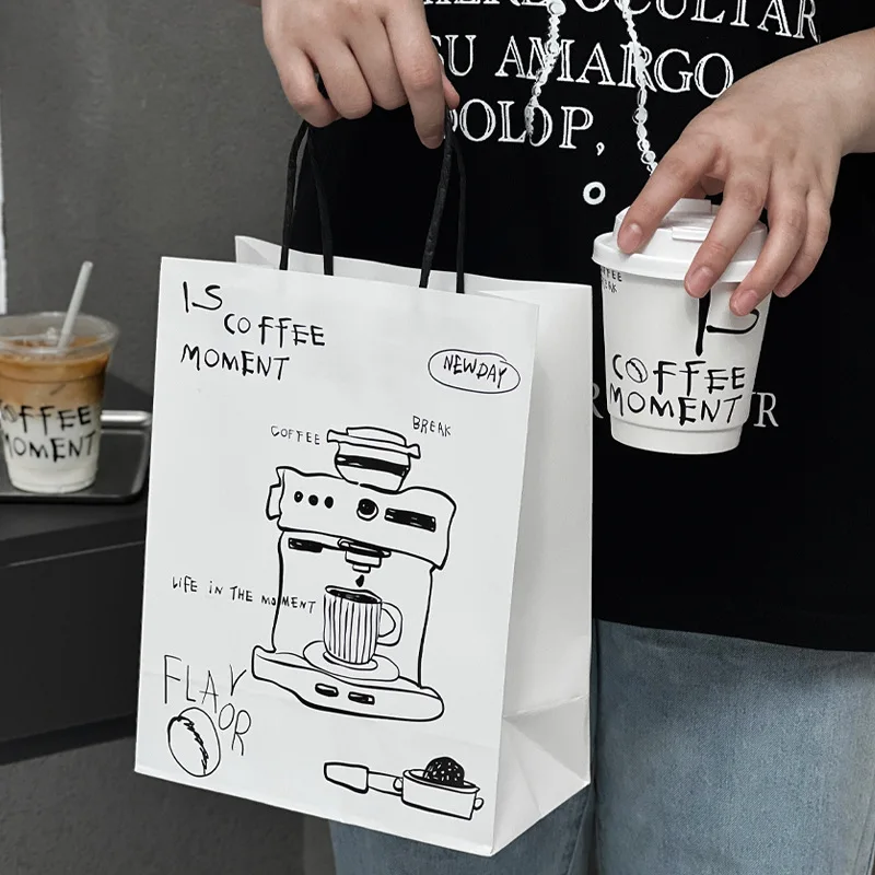 Hot selling custom printing shopping packaging restaurant coffee food delivery carrying reusable kraft paper bags
