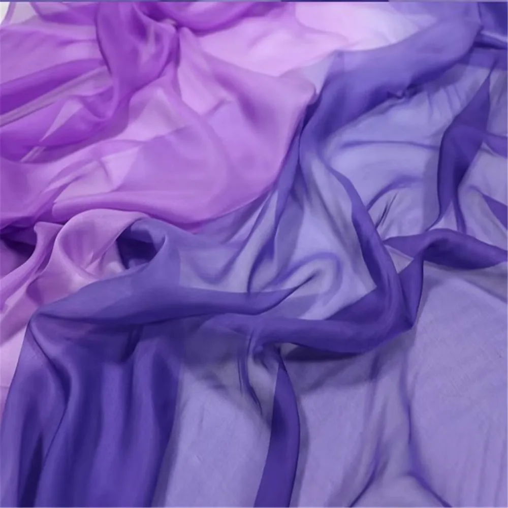 High Quality Sheer Soft 100% Gradient Color Ombre Natural Silk Chiffon Fabric for Girl Fashion Spring Dress