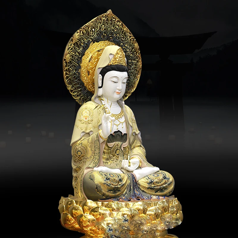 White marble dripping Guanyin Bodhisattva statue jade Guanyin Bodhisattva Suwa three saints send son Guanyin statue