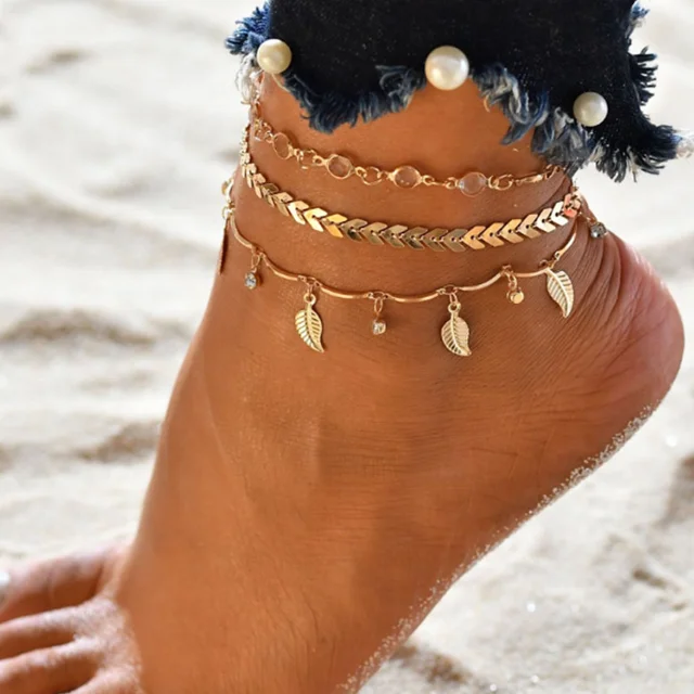 fashion anklets foot jewelry ankle bracelet dainty beach leaf arrow diamond gold anklets for women