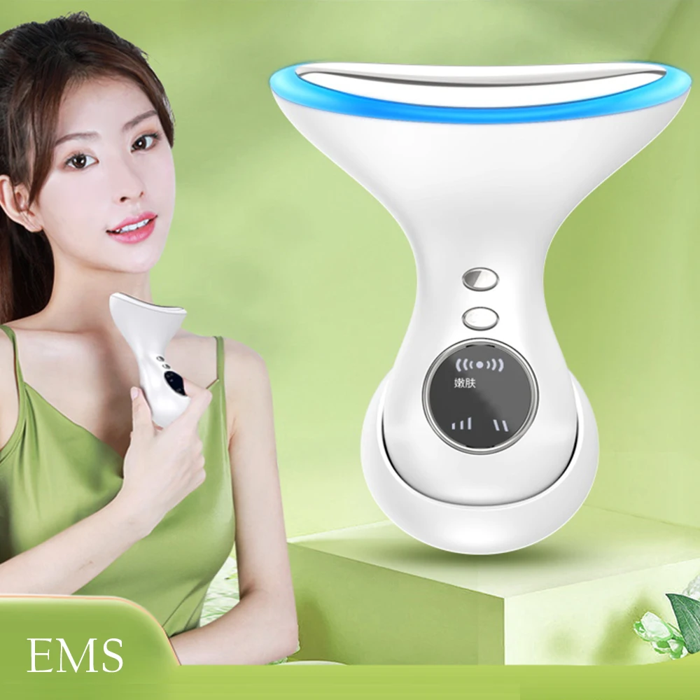 High quality electric microcurrent face and neck lifting massager red and blue light neck therapy device