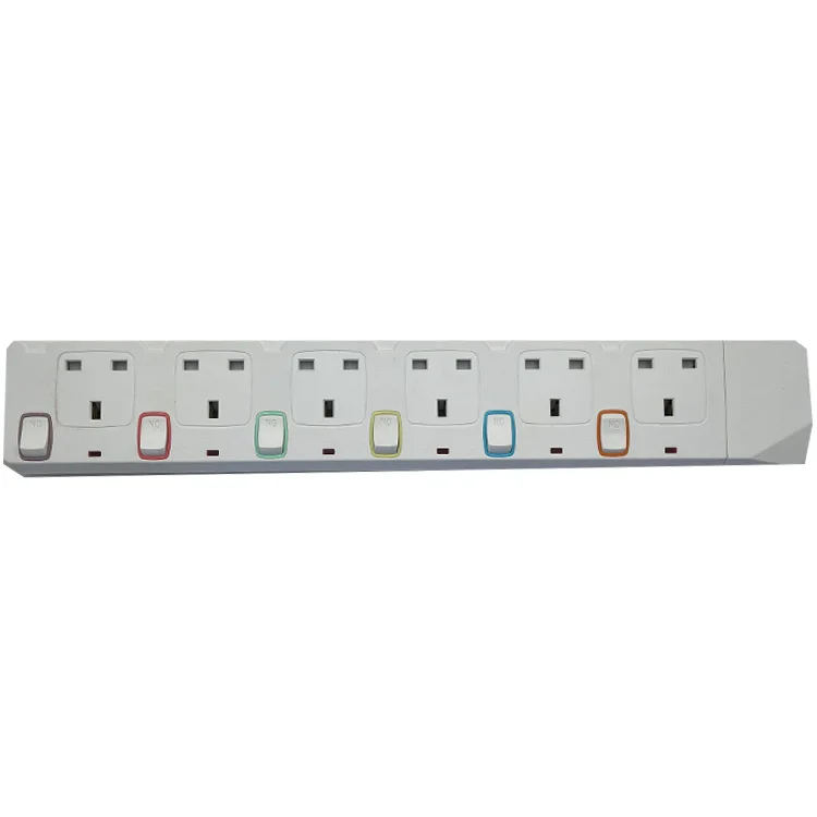 2023 year new style extension socket six-pin 13a socket and 6 switch the length can be customized for home
