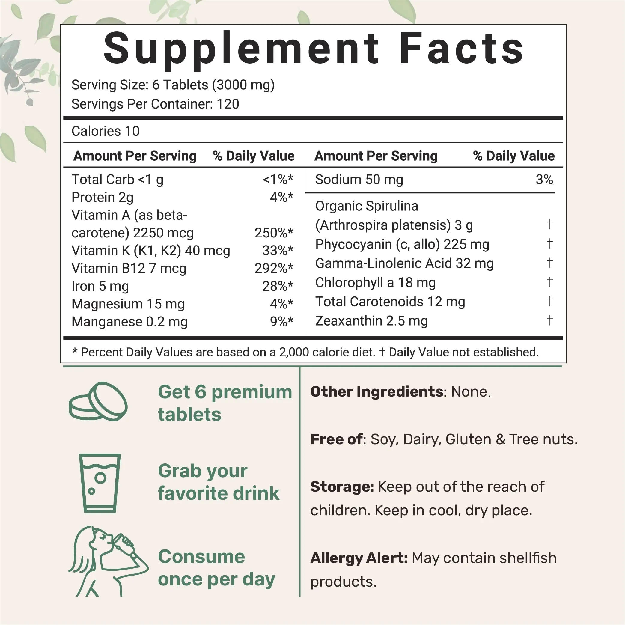 No Filler Non-GMO Rich in Vegan Protein Vitamins Prebiotics Premium Spirulina Pills Organic Spirulina Tablets Supplement 3000MG