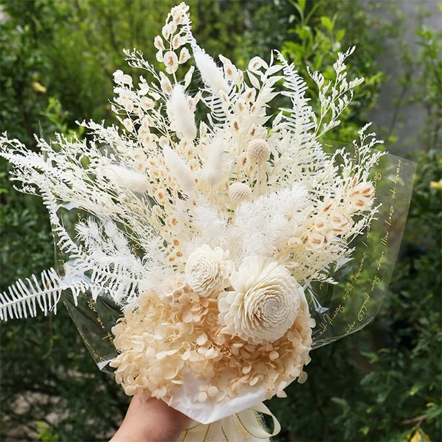 Boho bridal bouquet natural dried flowers preserved rose pampas grass for wedding home decor