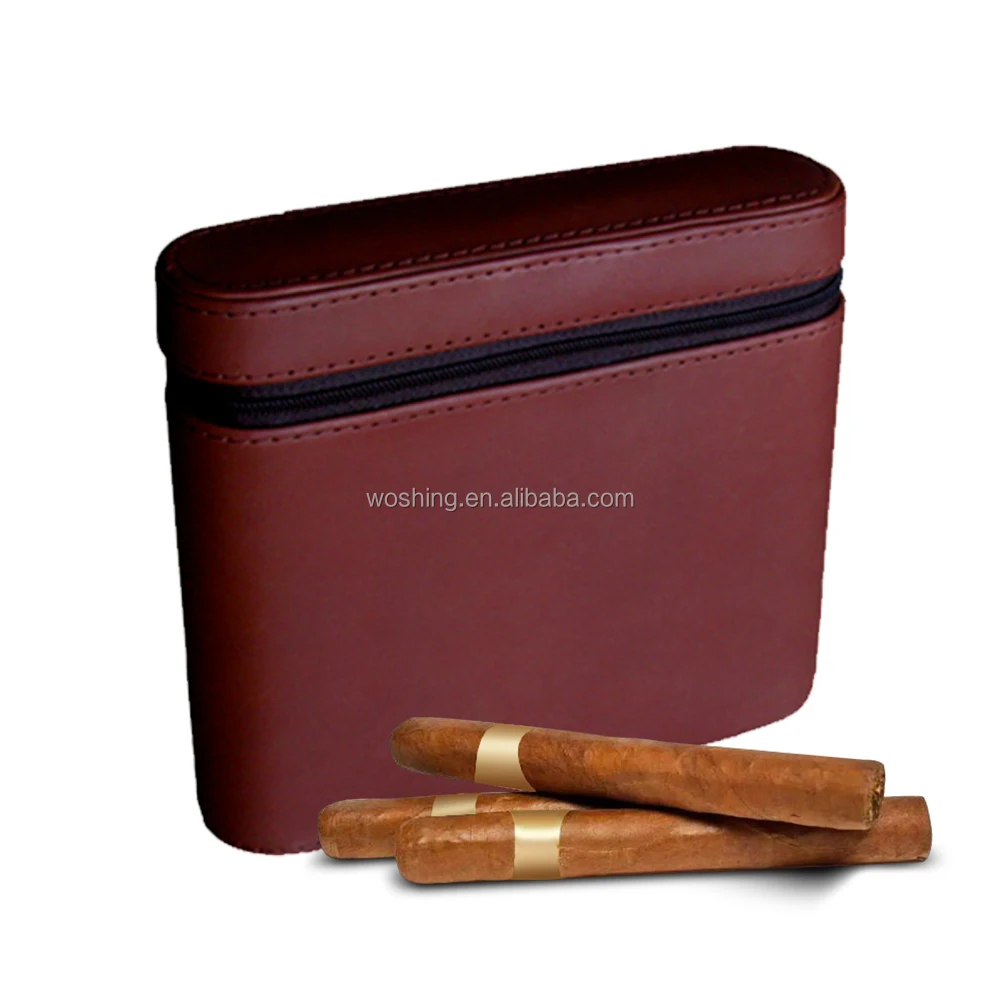 Hot Selling Custom logo PU Leather  Cedar Inside Portable Cigar case