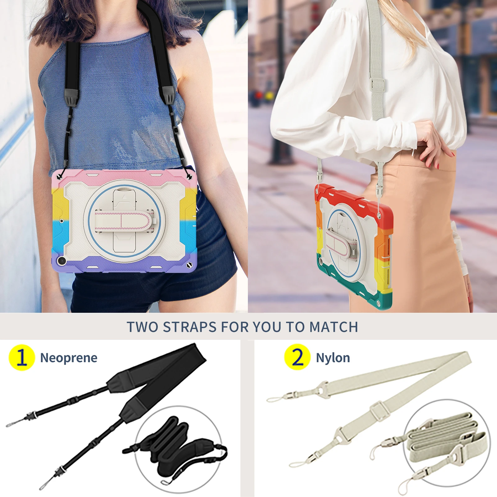 ROISKIN 2 IN 1 Design 360 Rotation kickstand with handle Elastic recovery Military level anti-fall tablet case for Ipad 10.2