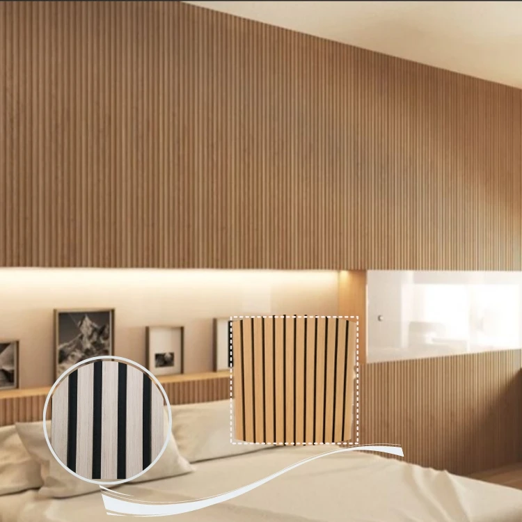 Wood grooved  akupanel decorative acoustic panels wooden diffusion wall