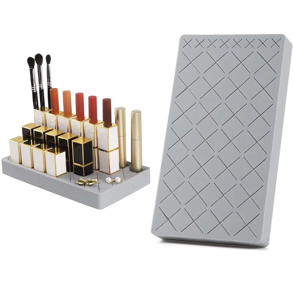 Silicone Lipstick Holder, Premium Cosmetic Organizer for Brush Lip Eye Makeup Pencil Bottles,12/24/36 Square Makeup Display Case