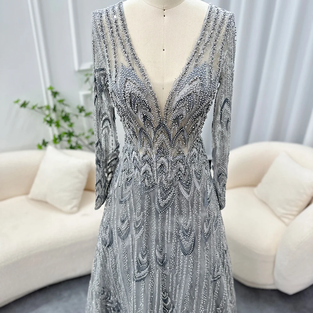Jancember Wholesale Heavy Sequined Full Sleeve A-Line Women Party Plus Size Formal Fashion Elegant Evening Dresses 2023
