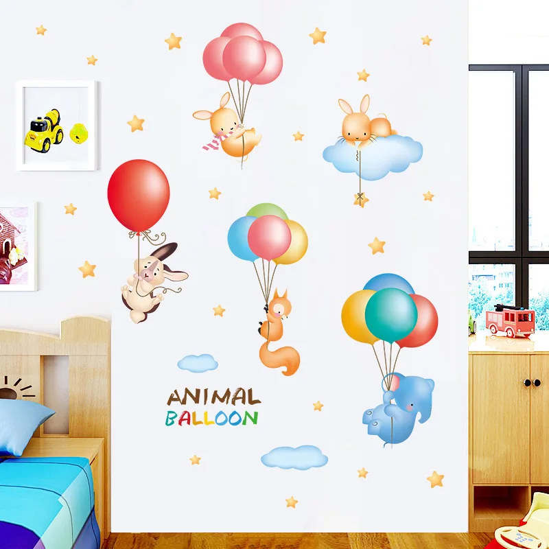 Animal balloon cartoon wall sticker children room bedroom living room kindergarten cartoon decoration wall sticker