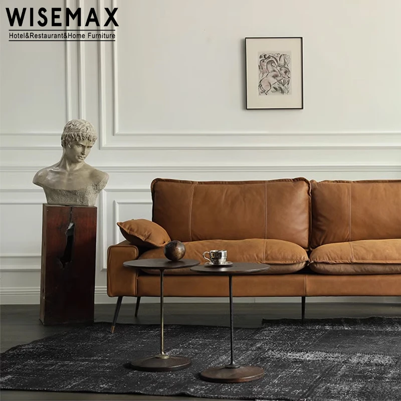 WISEMAX FURNITURE Industry design sofa corner table wooden frame old color modern round coffee table for living room restaurant