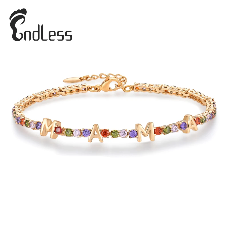 Wholesale Jewelry Bracelet Women 925 Sterling Silver Tennis Zircon Festival Mama Charm Rainbow Cuban Bracelet