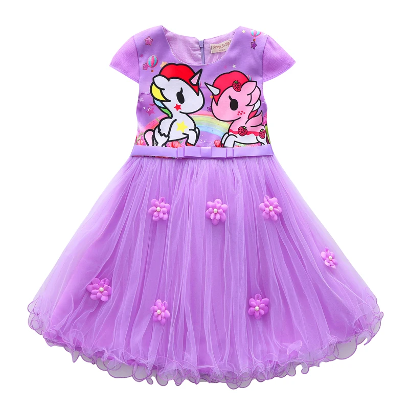 
Flower cartoon printed dresses for girls 3-10 years old 120-160cm size unicorn dresses frozen princess style 