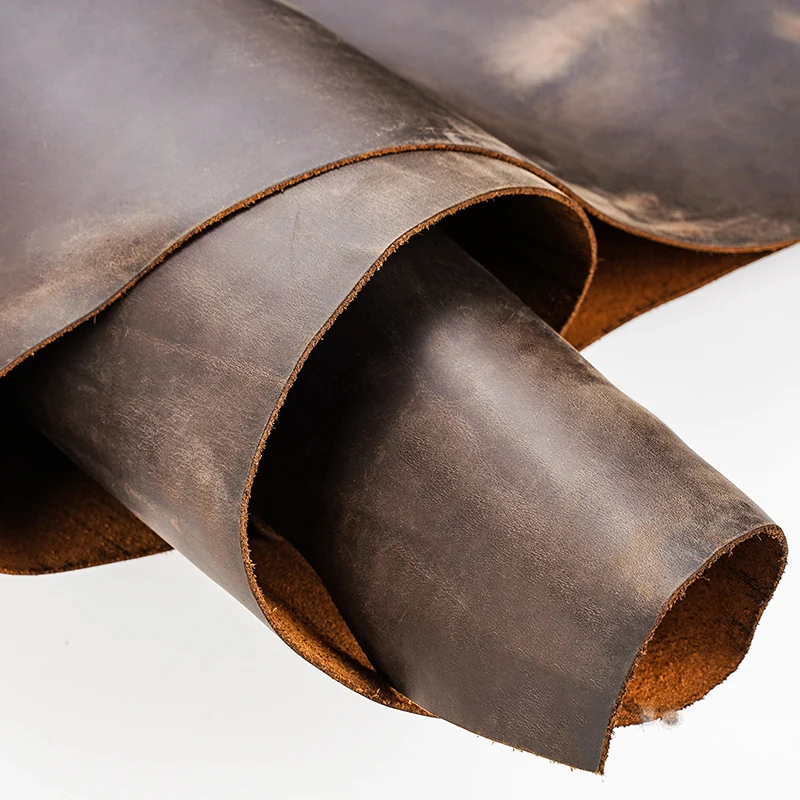 Factory OEM ODM Custom Supplier Cow Hide Cattle Real Leather Full Grain Cowhide Brown Crazy Horse Leather Supplier