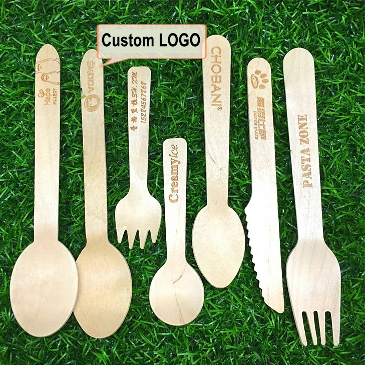 Restaurant Biodegradable Bulk Disposable Wooden Spoons Knives And Forks Eco-friendly Birch Wood Cutlery Set