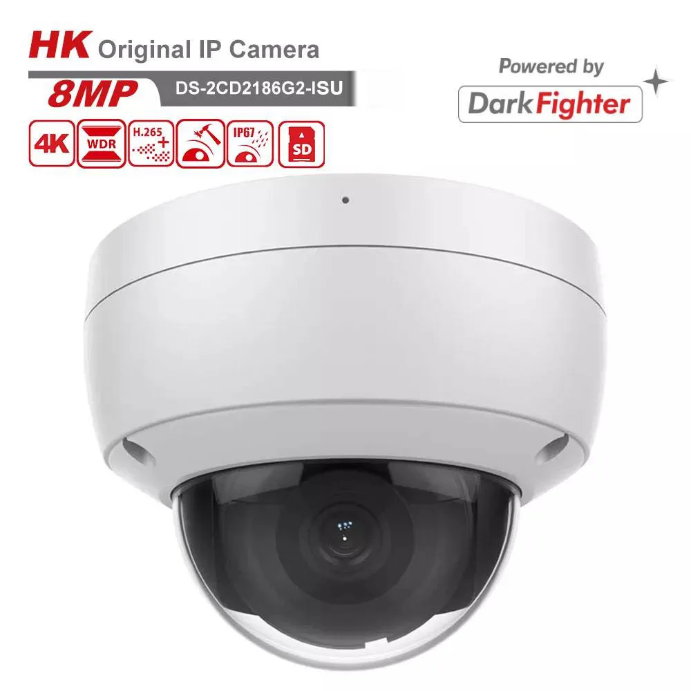 HK original 4k IP Camera POE Camera CCTV DS-2CD2186G2-ISU 2.8mm Fixed Lens Dome Outdoor IP67  Support IR Distance up to 30m