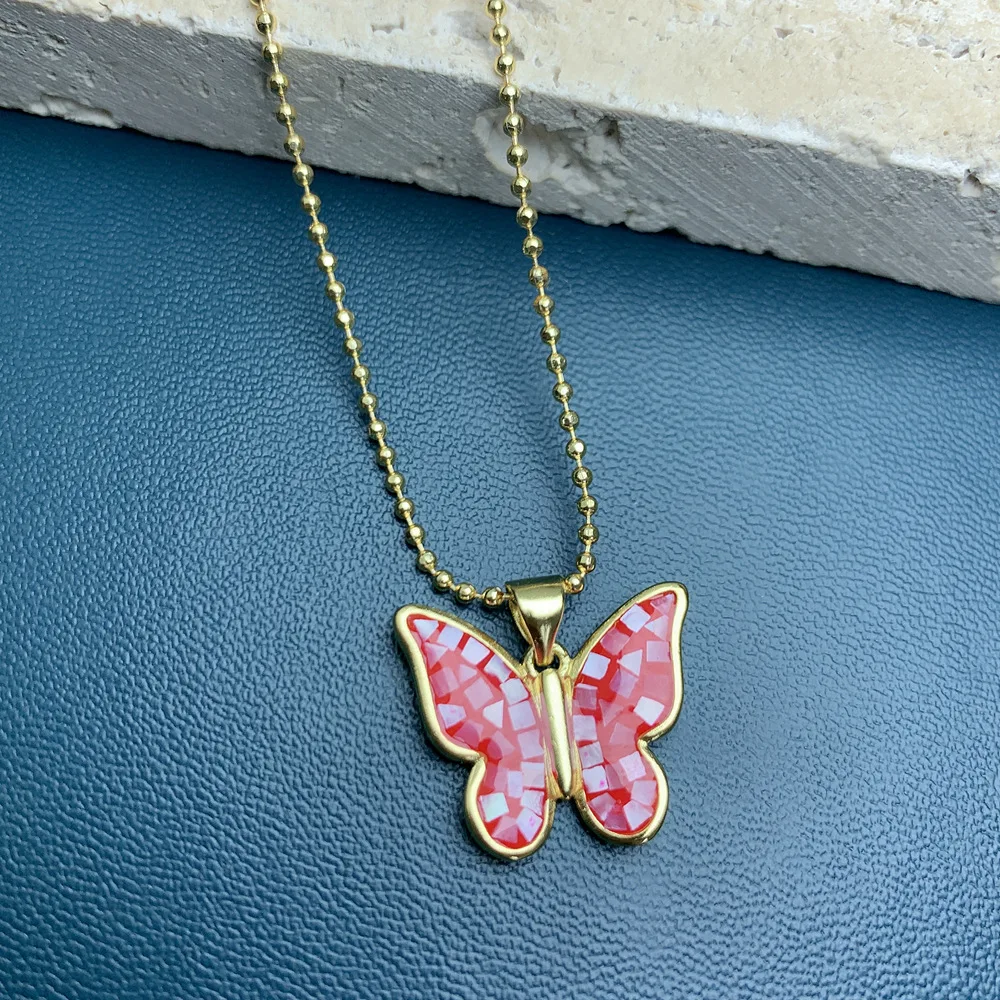 Jachon 2025 New Design Fashion Oil Dripped Gold  Chain Enamel Sea Shell Butterfly  Pendant Charm necklace for women