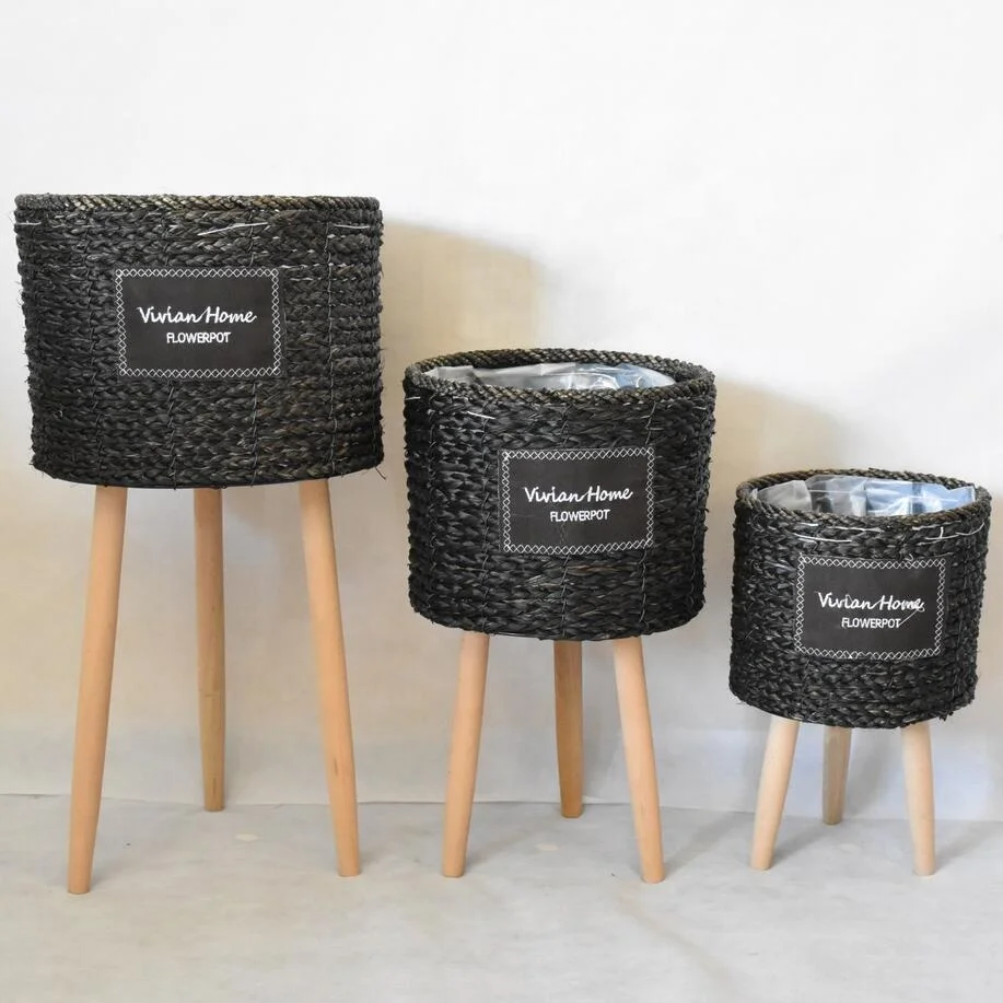 
Indoor Flower Pot Stand Plant Display with Wood Legs, Set of 3 