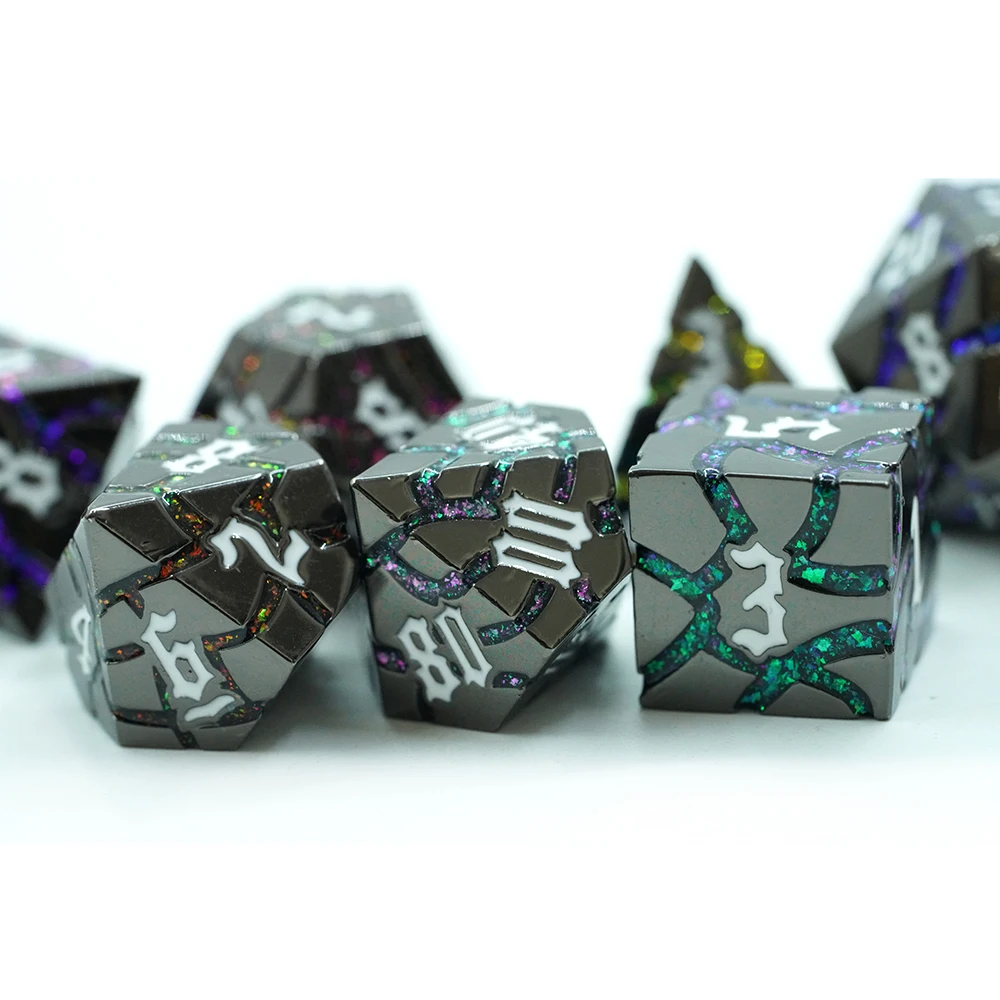 Metal Polyhedral RPG Board Games Role Play Dungeons and Dragons Dice Set with colorful Glitter mica stripe