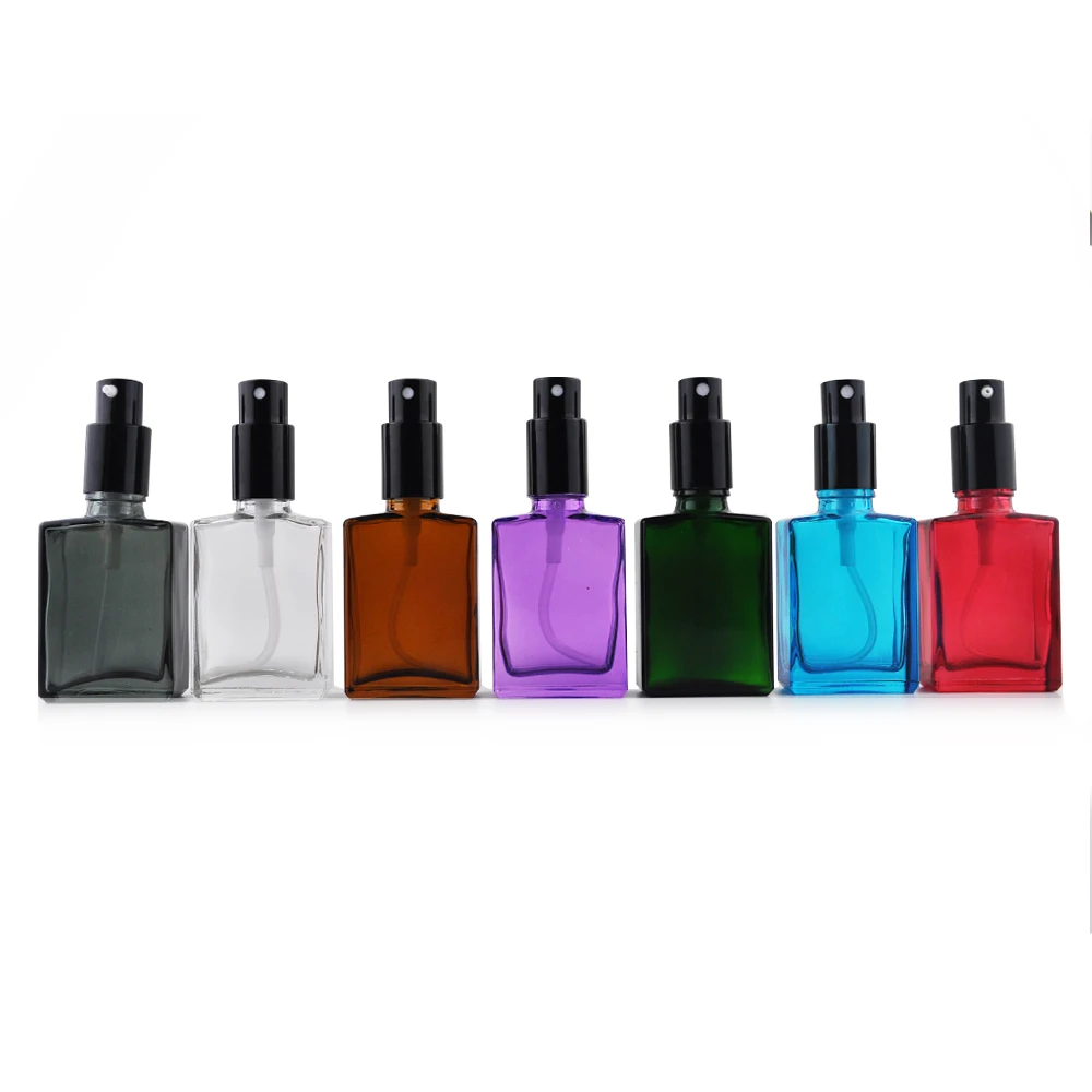 Cosmetic round square rectangle Violet matte black 30 50 100ml fragrance oil glass perfume bottle with spray pump cap