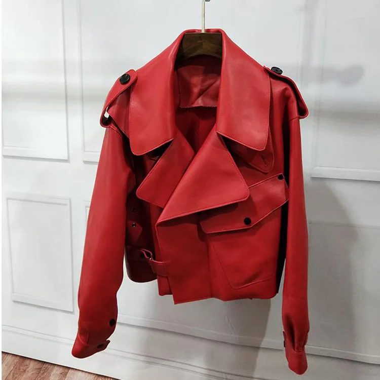 Female New Design Pink Leather Jacket Soft Leather Coat Slim Zipper Motorcycle Woman Sheepskin Jacket Genuine Leather jacket