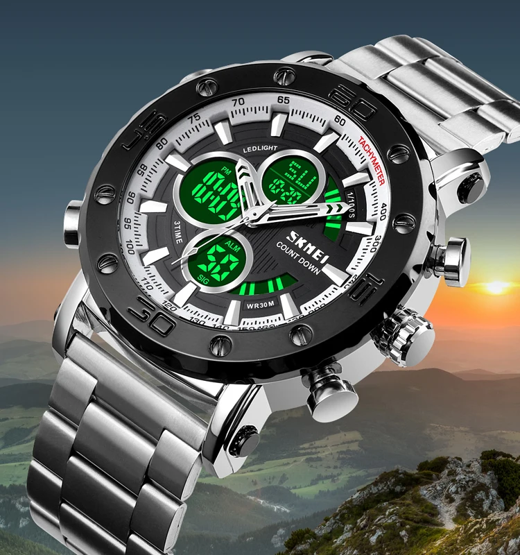 SKMEI 1636 Led водонепроницаемый 3ATM нержавеющая сталь браслет часы цифровые золотом изготовленный на заказ логос oem часы мужчин, который надевается на лучезапястный сустав бренд