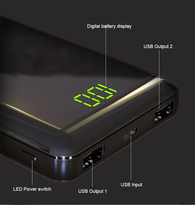 Full Screen Universal Power Bank 20000mAh Powerbank Double USB Output Small Power Bank