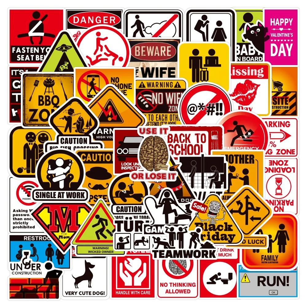 50pcs warning sign sticker high quality waterproof vinyl PVC hentai stickers Die Cut Label Logo Adhesive laptop car sticker