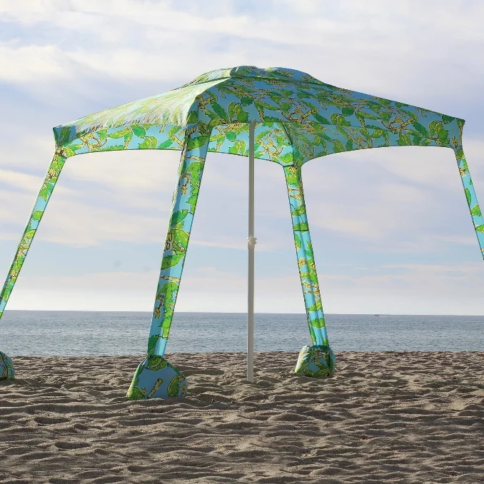 Customize Australia USA Best Large Cool Beach Cabana Tent with Sand Pockets, Portable Folding Aluminum Pole Square Sun Umbrella