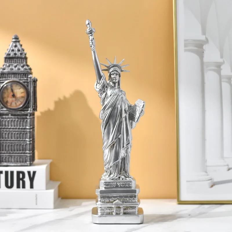 American Home Modern Art Resin Character Sculpture Exquisite Elegant Gold Sliver Resin Lady Liberty Statue of Freedom Model