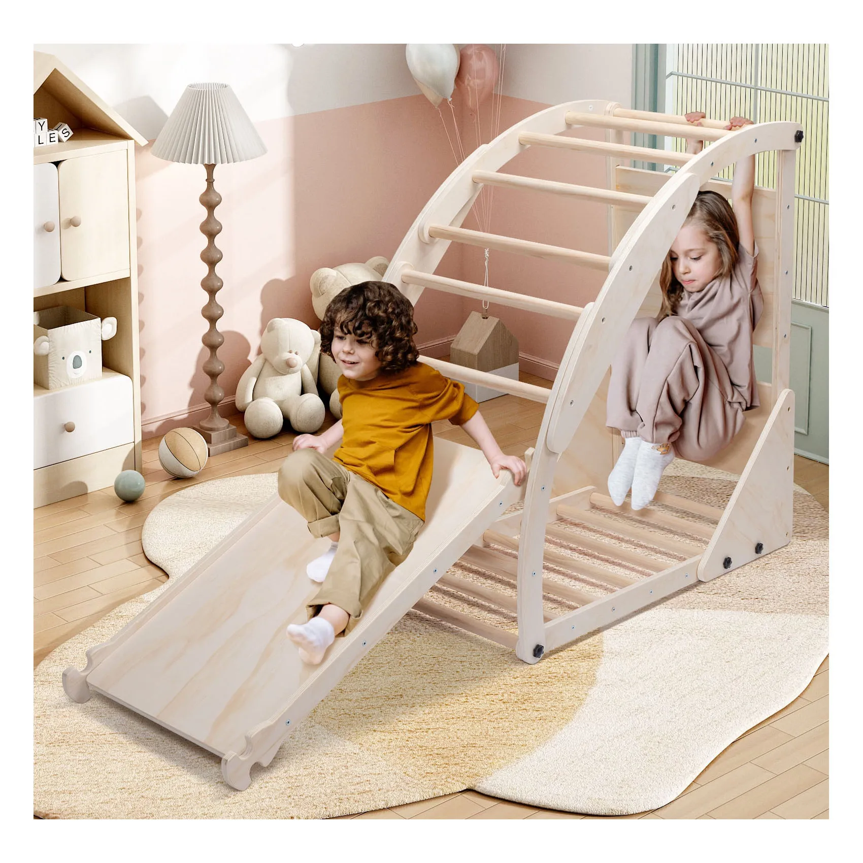 Montesori Modern Wood Climbing Triangle Ladder Set Art Addition Accessories Bedroom Living Room Bed-for Bathroom Farmhouse