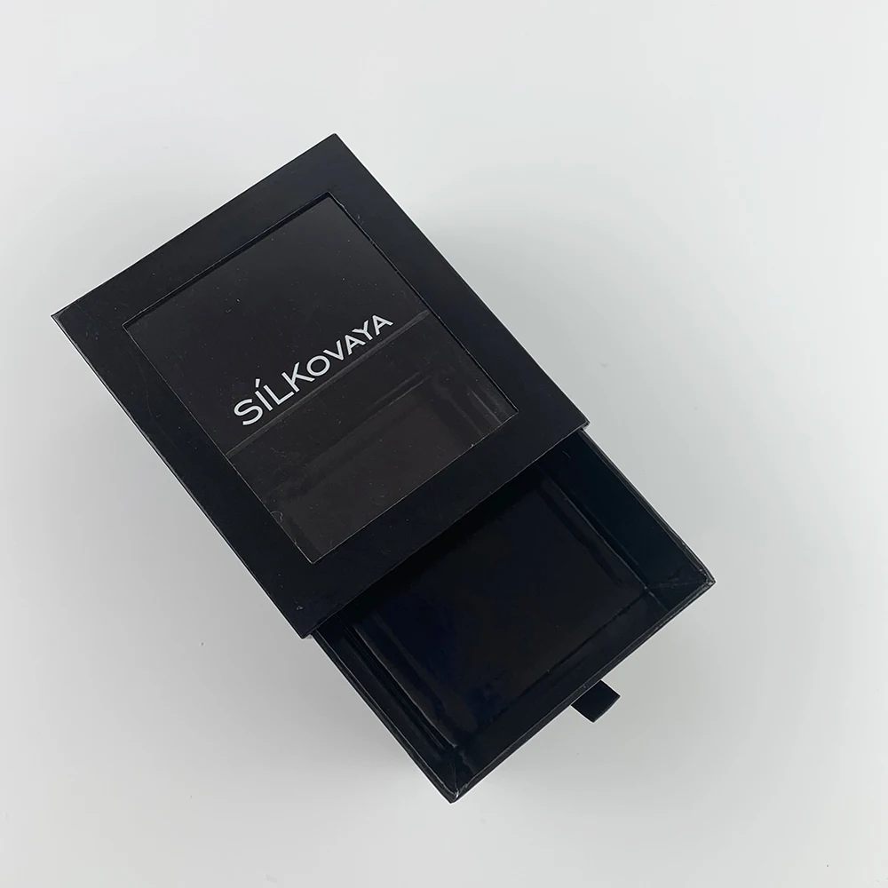 cheaper small luxury slide black kraft drawer cardboard paper men wallet sets gift box with transparent pvc window