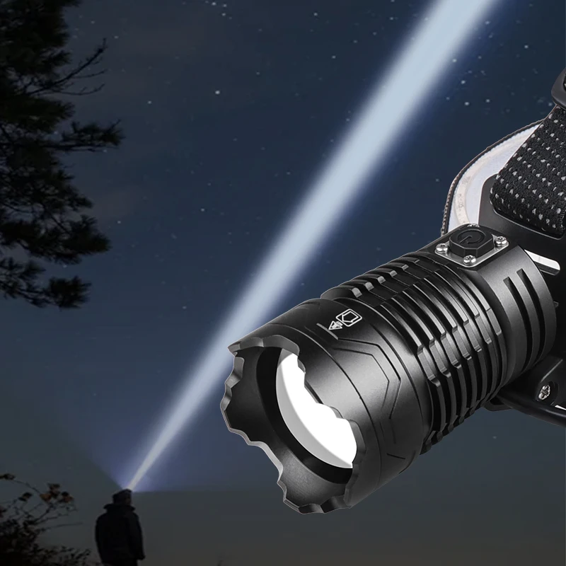 Налобный фонарь XHP360 3000 лм 3*18650 перезаряжаемый рыболовный с регулировкой луча type-c + usb 500 м водонепроницаемый для