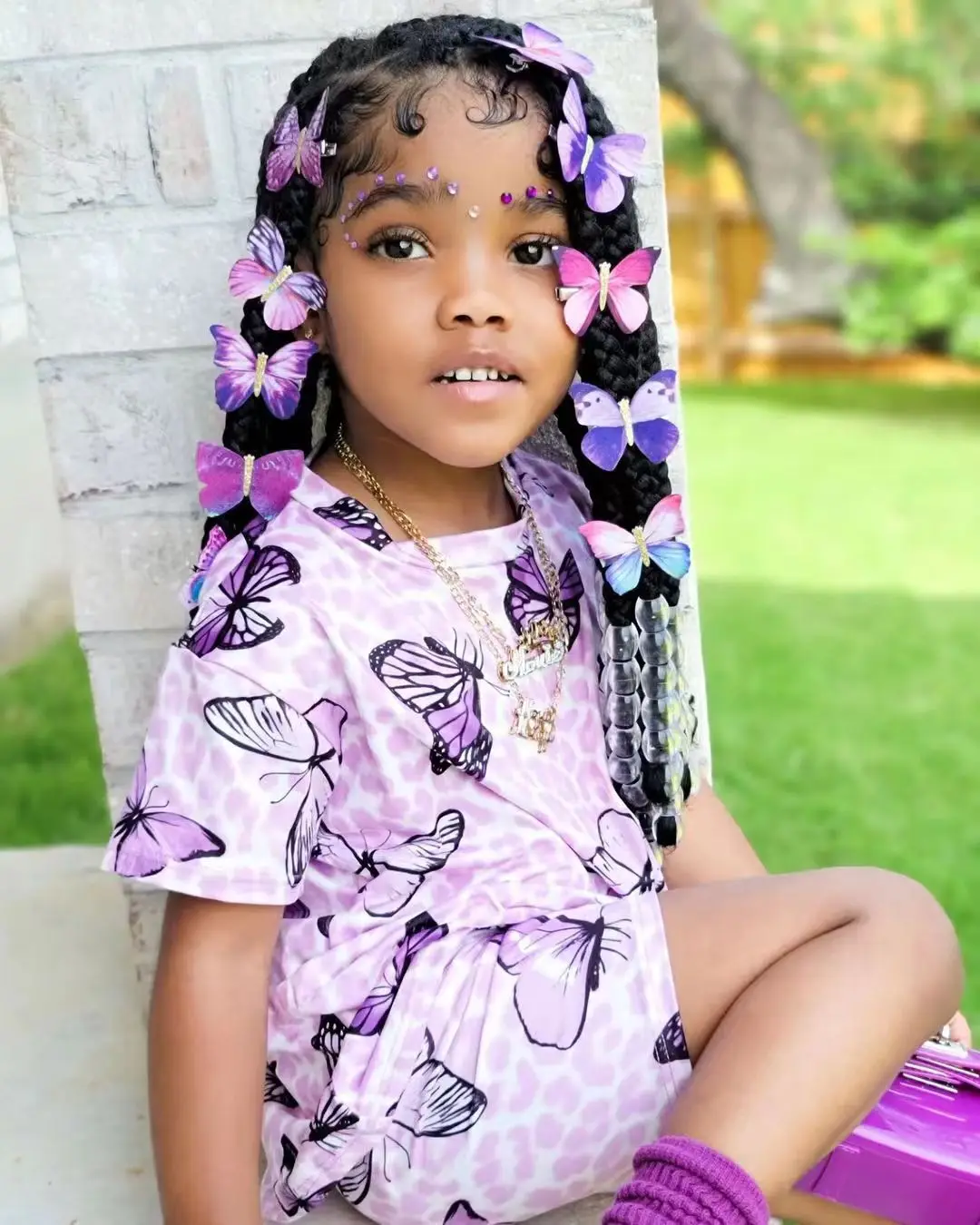 New fashion 2 Pcs girls clothing set short sleeve allover butterfly printed T-shirt + shorts outfits for girls