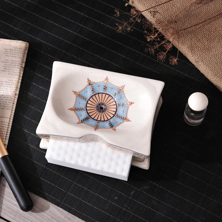 Hotsell Porcelain Double Layer Home Decor Washroom Accessory Wholesale Ceramic Bathtub Soap Dish