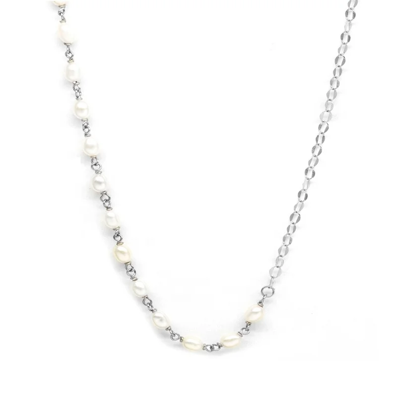 Milskye 925 silver hot sale jewelry 18k gold plated natural freshwater pearl oval flat chain necklace